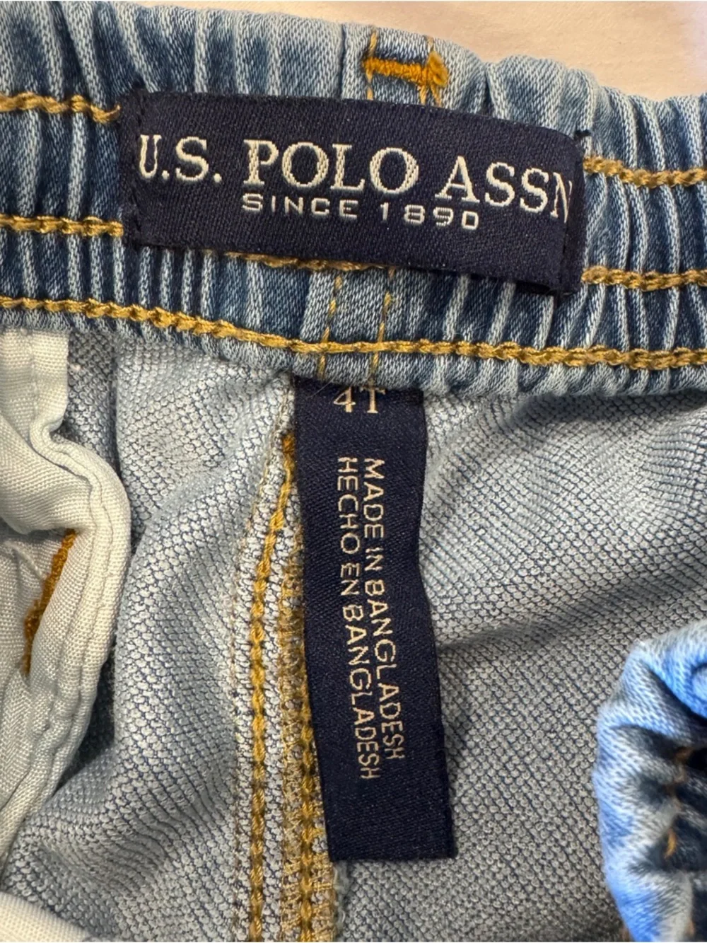 Boys U.S. Polo Assn. Light Blue Denim Shorts with Gold Pony Logo Summer Preppy